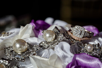 Pearl jewelry with diamond wedding rings