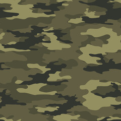 Fototapeta premium Khaki camouflage seamless pattern, vector forest design, ornament.