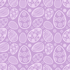 Easter seamless Patterns set in pastel purple color. Eggs with ornament pattern design collection. Endless texture for web page, picnic tablecloth, wrapping paper. Pattern templates in Swatches panel.