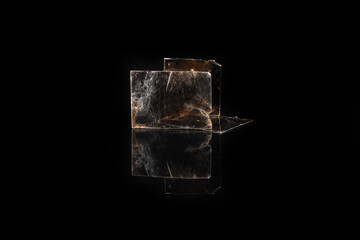 Natural mineral from geological collection - rough muscovite mica, common mica on black glass...