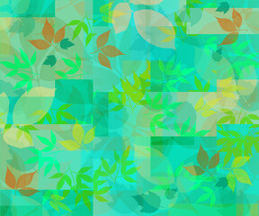Abstract green background composition with tropical leaves