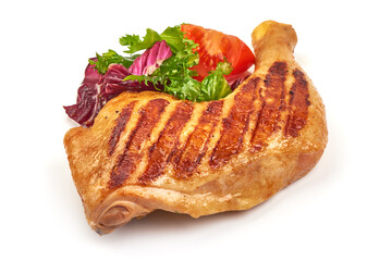 Roasted chicken quarters, isolated on white background
