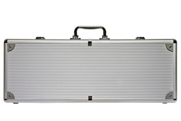 Big Silver metal briefcase isolated against a white background