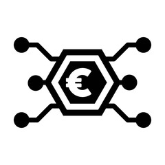 Digital euro money icon vector currency symbol for digital transactions for asset and wallet in a flat color glyph pictogram illustration
