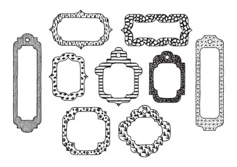 Black and white patterned frames Vector set. Hand Drawn doodle Frames with abstract ornaments for Photo, Pictures or Text
