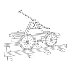 Fototapeta premium Handcar transportation. Draisine or rail vehicle. Wireframe low poly mesh vector illustration.