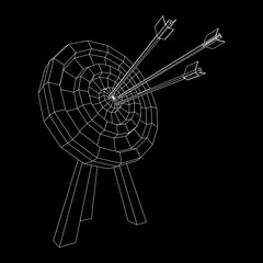 Archery target. Arrows hit round target goal concept. Wireframe low poly mesh vector illustration