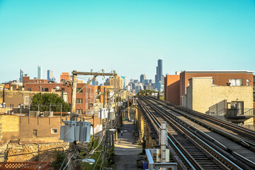 Fototapeta na wymiar Tracks from a neighborhood to downtown Chicago