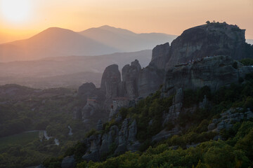 Fototapeta na wymiar Landscape of Meteora Mountains, Greece, on a summer day at sunset