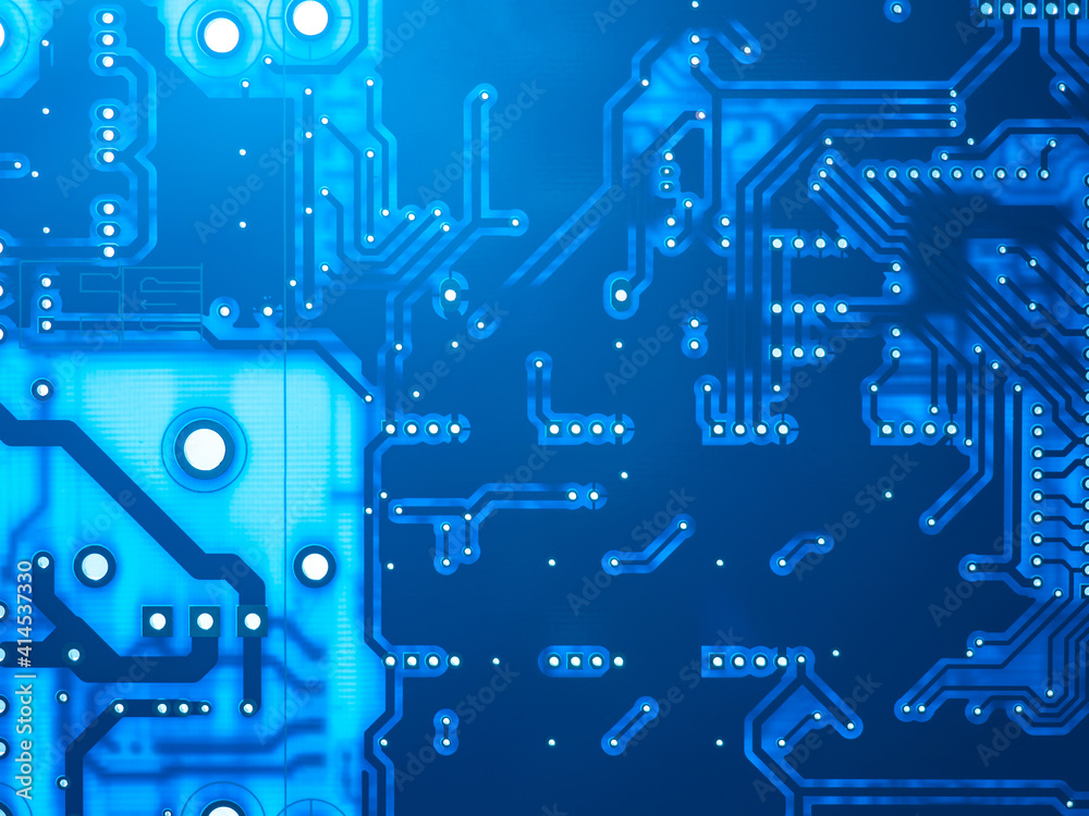 Poster blue technological background. background on a computer theme. computer texture in the form of a pcb