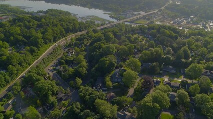Backwards Pan and Tilt Down Shot Village of Roslyn Long Island 