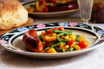 Homemade vegetable stew and sausage
