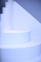 Futuristic minimalistic modern white and blue podium mock photo for product presentation. Platform for posing or performance. 