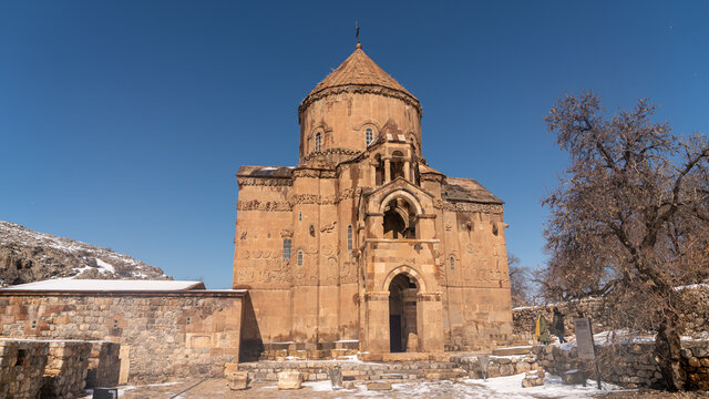 Akdamar island, Van, Turkey - February 2020: Akdamar island and surp church Akdamar church is an important religious place for the Armenian people