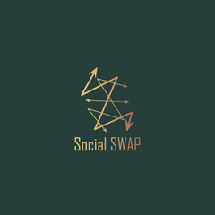 Gold effect social swap logo design with green background