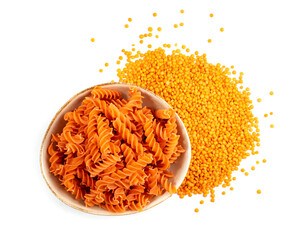 Red Lentil Fusilli Pasta, Raw Orange Spiral Noodles
