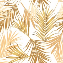 Luxurious botanical tropical leaf background gold colors. Exotic foliage seamless pattern with gradient effect. Hand drawn  illustration on white background.