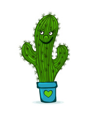 Cheerful cactus in flowerpots. Vector illustration