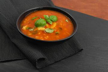Red Tomato Soup with Barley, Potato, Carrot, Cabbage and Cereals