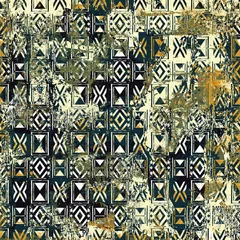 Fototapete Boho-Stil Geometric Boho Style Tribal pattern with distressed texture and effect 