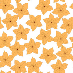Fototapeta na wymiar Seamless pattern of yellow flowers on a white background, a repeating background for any web design, textiles, postcards.