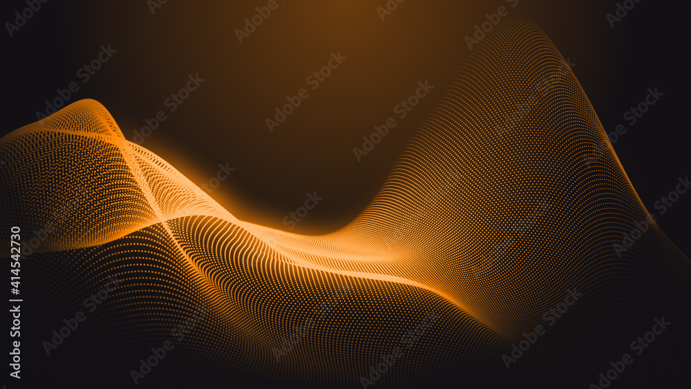 Wall mural dot orange wave light screen gradient texture background. abstract technology big data digital backg