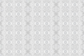 Geometric convex volumetric 3D texture from ethnic pattern in the style of Indian doodling. Embossed artistic white background for presentations, wallpapers, websites.