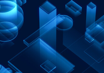 Cyber blue isometric neon city virtual reality background. Abstract technology innovation future digital background. 3d rendering.