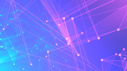 Abstract purple blue polygon tech network with connect technology background. Abstract dots and lines texture background. 3d rendering.