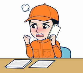 Young man in orange work clothes