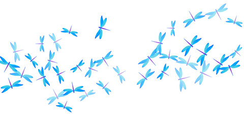 Fairy cyan blue dragonfly flat vector illustration. Summer ornate damselflies. Simple dragonfly flat children wallpaper. Delicate wings insects graphic design. Fragile creatures
