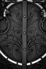 Modern decoration with wrought iron elements of metal doors
