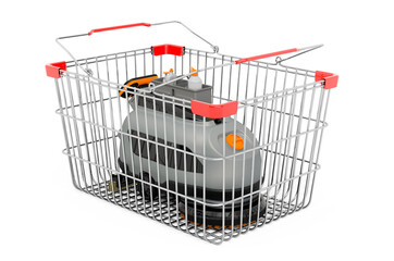 Shopping basket with floor scrubber dryer, 3D rendering