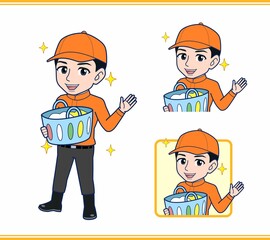 Young man in orange work clothes