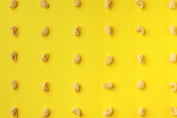 Pasta lumaconi on a yellow background.