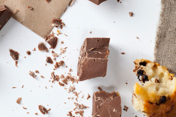 broken and crumbled natural chocolate