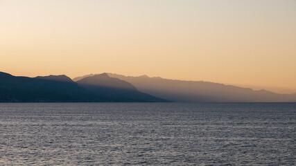 Sunrise over the mountains and sea in Croatia