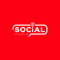 White social media logo design with wireless icon and red background