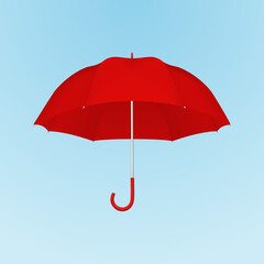 Vector 3d Realistic Render Red Blank Umbrella on Blue Background. Design Template of Opened Parasol for Mock-up, Branding, Advertise etc. Freedom, Weather Concept. Front View
