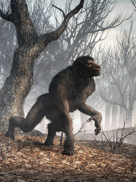 The Michigan Dogman, an American&nbsp;werewolf-like cryptid, prowls the wilderness of northern Michigan.&nbsp; The creature was first reported in&nbsp;1887 and has been sighted throughout the years. 3D rendering.