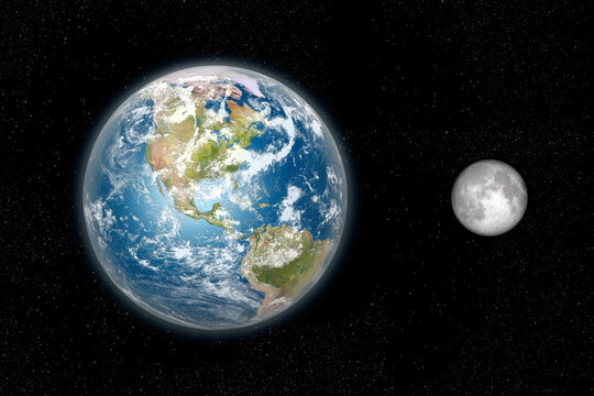 Daylight Earth and the Moon from space