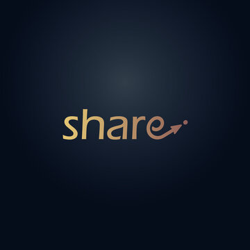 Gold effect share text vector logo design with background
