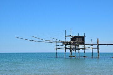Typical trabocco on the Adriatic sea in Vasto, Italy.