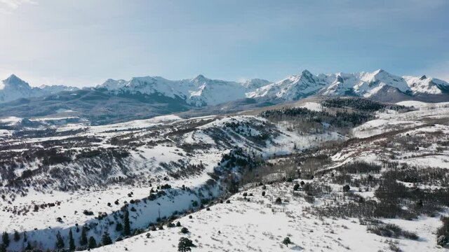 4k Aerial Drone Footage - Colorado Rocky Mountains in Winter.  Telluride, CO. 
