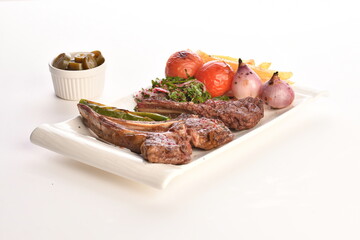 grilled beef steak on white background