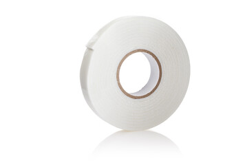 Double sided adhesive foam tape isolated on white background. Close-up. Full depth of field.