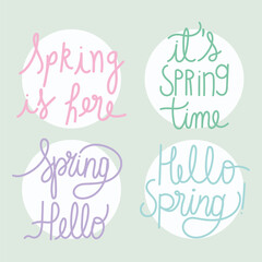 hello spring different hand drawn letters set