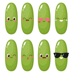 Cute happy cartoon cucumber character set