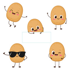 Cute happy potato character set