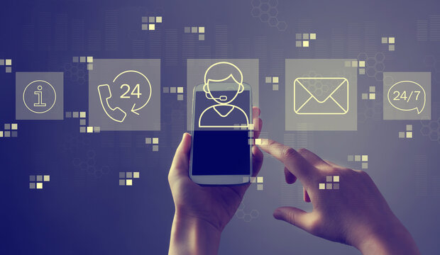 Customer service 24 hours 7 days a week with person holding a white smartphone